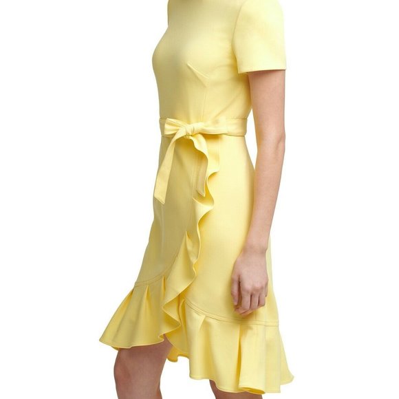 CALVIN KLEIN NWT DRESS YELLOW POPCORN PETITE SIZES - Picture 2 of 3